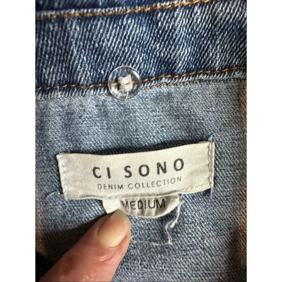Ci Sono Women's Blue Gray Sweatshirt Sleeves Denim Jean Jacket Size Medium - Picture 6 of 8